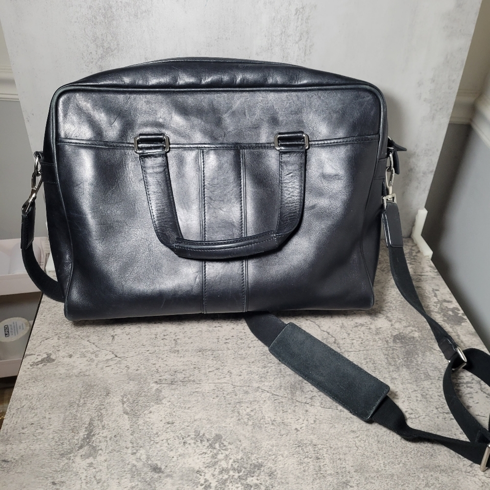 COACH Unisex Bag 70181 HUDSON COMMUTER C Briefcase Shoulder Bag Black Leather - Picture 2 of 6